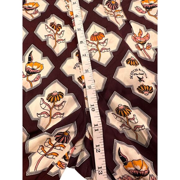 Scotch & Soda Sun Ray Satin Burgundy Floral Print Pleated Straight Leg Pants, S - Picture 11 of 16